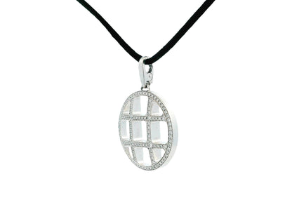 Cartier Pasha 18K White Gold Grid Pendant Necklace Black Cord