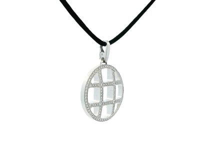 Cartier Pasha 18K White Gold Grid Pendant Necklace Black Cord