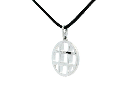 Cartier Pasha 18K White Gold Grid Pendant Necklace Black Cord