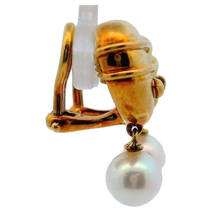 Tiffany & Co. Heart Cupid Arrow 18K Yellow Gold Vintage Earrings W/Pearl
