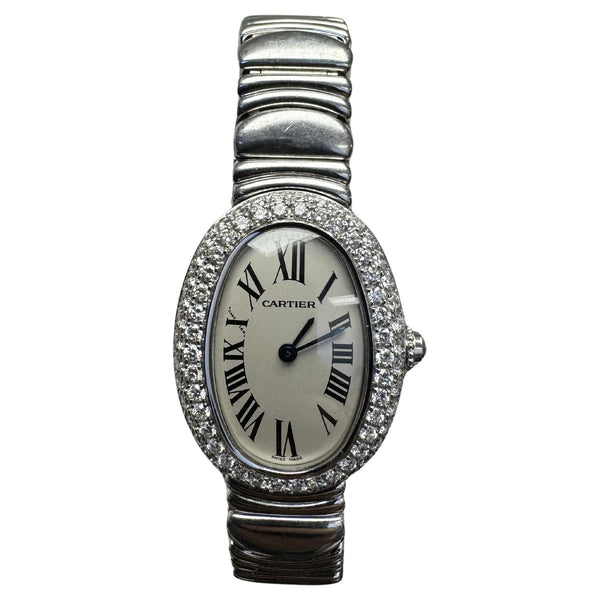 Cartier Baignoire W15133L2 18K white Diamond Bezel Ladies Watch