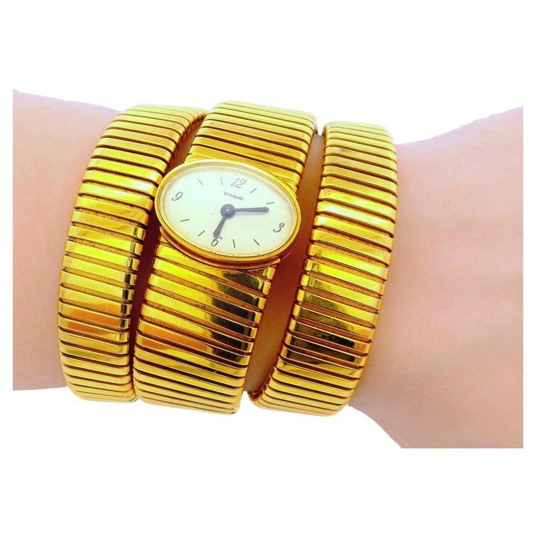 Bvlgari tubogas backwind central e/w oval watch tapered bracelet