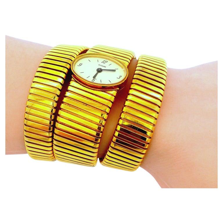 Bvlgari tubogas backwind central e/w oval watch tapered bracelet