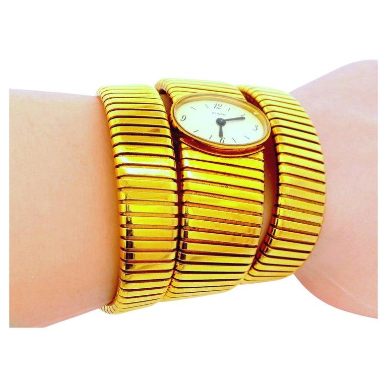 Bvlgari tubogas backwind central e/w oval watch tapered bracelet