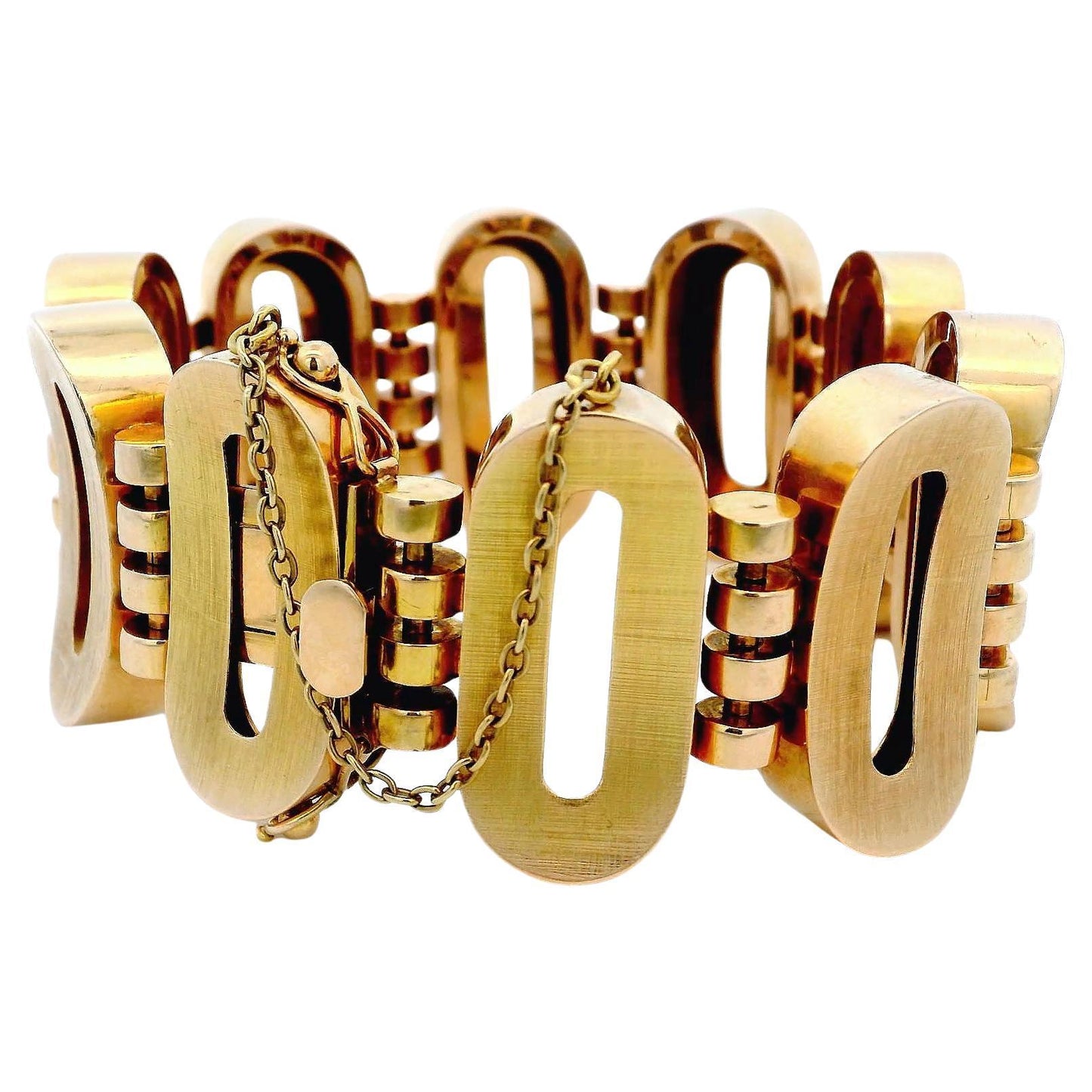 14K Florentine Finish Oval Links Hinged Convex Retro Bracelet