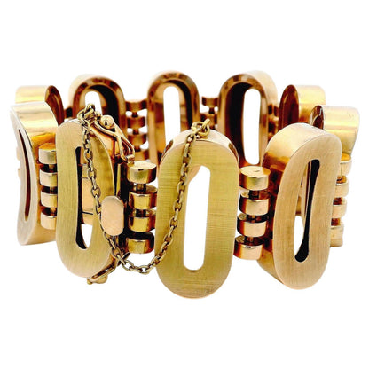 14K Florentine Finish Oval Links Hinged Convex Retro Bracelet