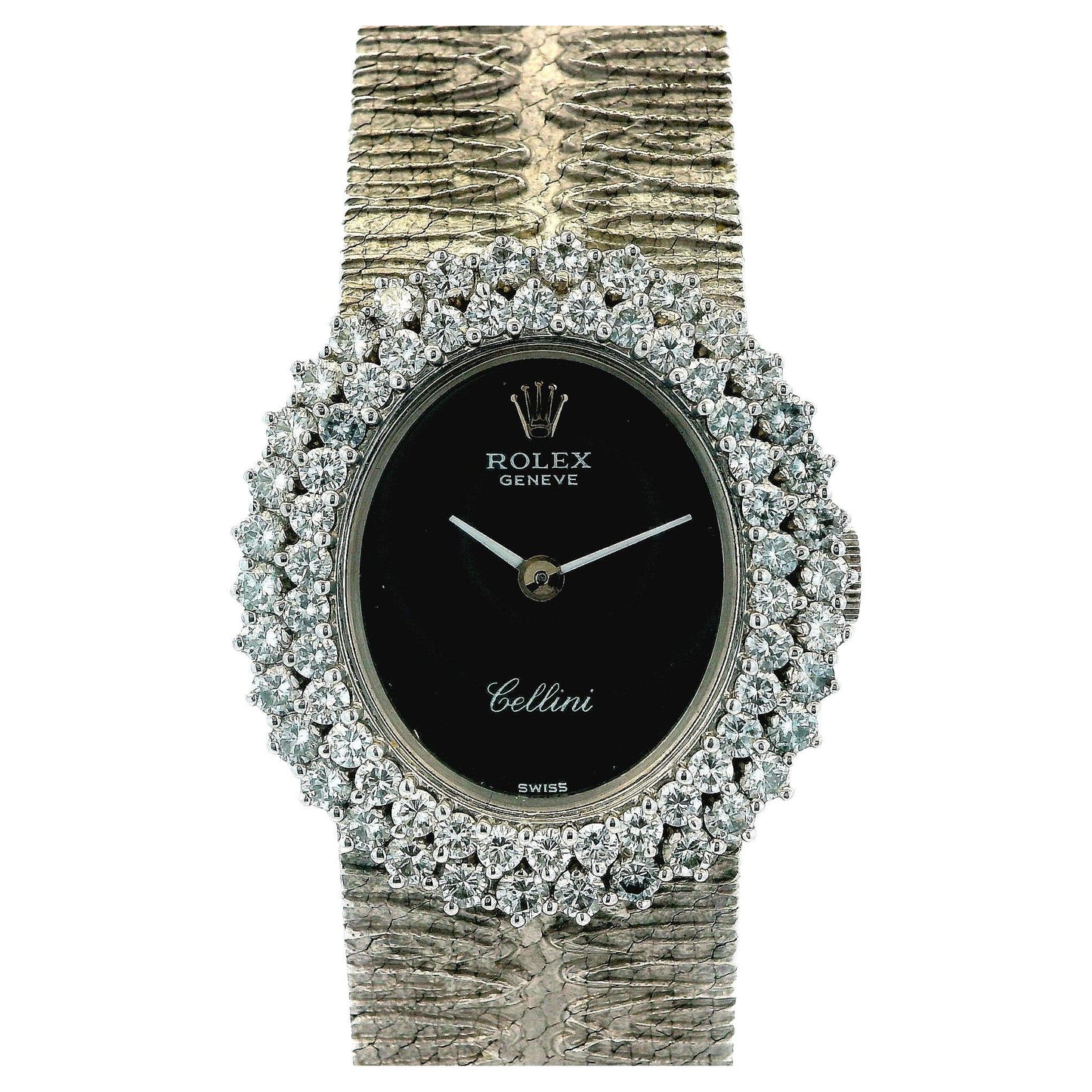 Rolex Cellini 694 18K White Gold Mechanical Onyx Dial Diamond  Vintage Watch