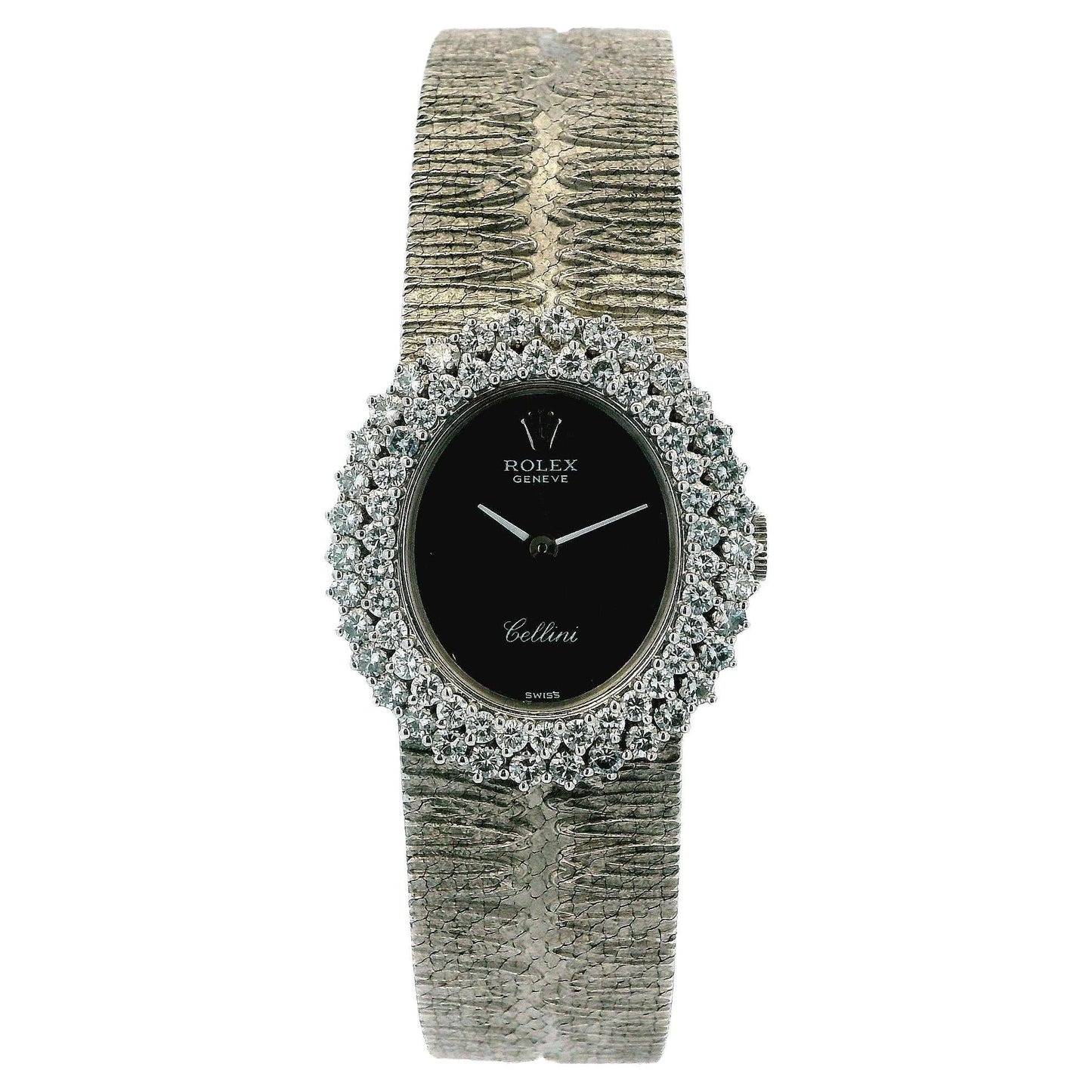 Rolex Cellini 694 18K White Gold Mechanical Onyx Dial Diamond  Vintage Watch