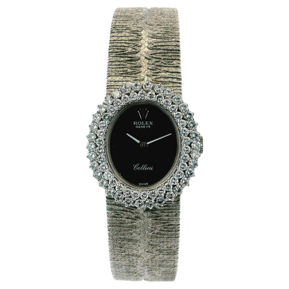 Rolex Cellini 694 18K White Gold Mechanical Onyx Dial Diamond  Vintage Watch