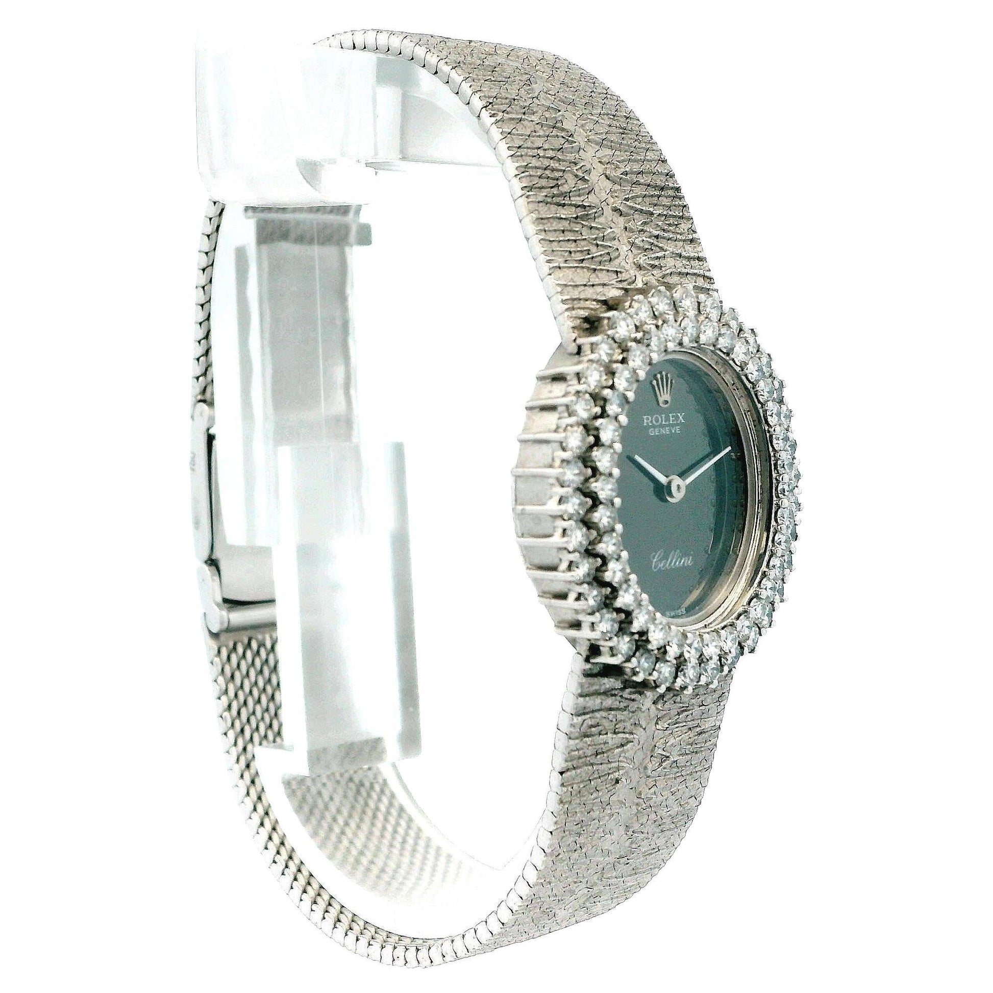 Rolex Cellini 694 18K White Gold Mechanical Onyx Dial Diamond  Vintage Watch