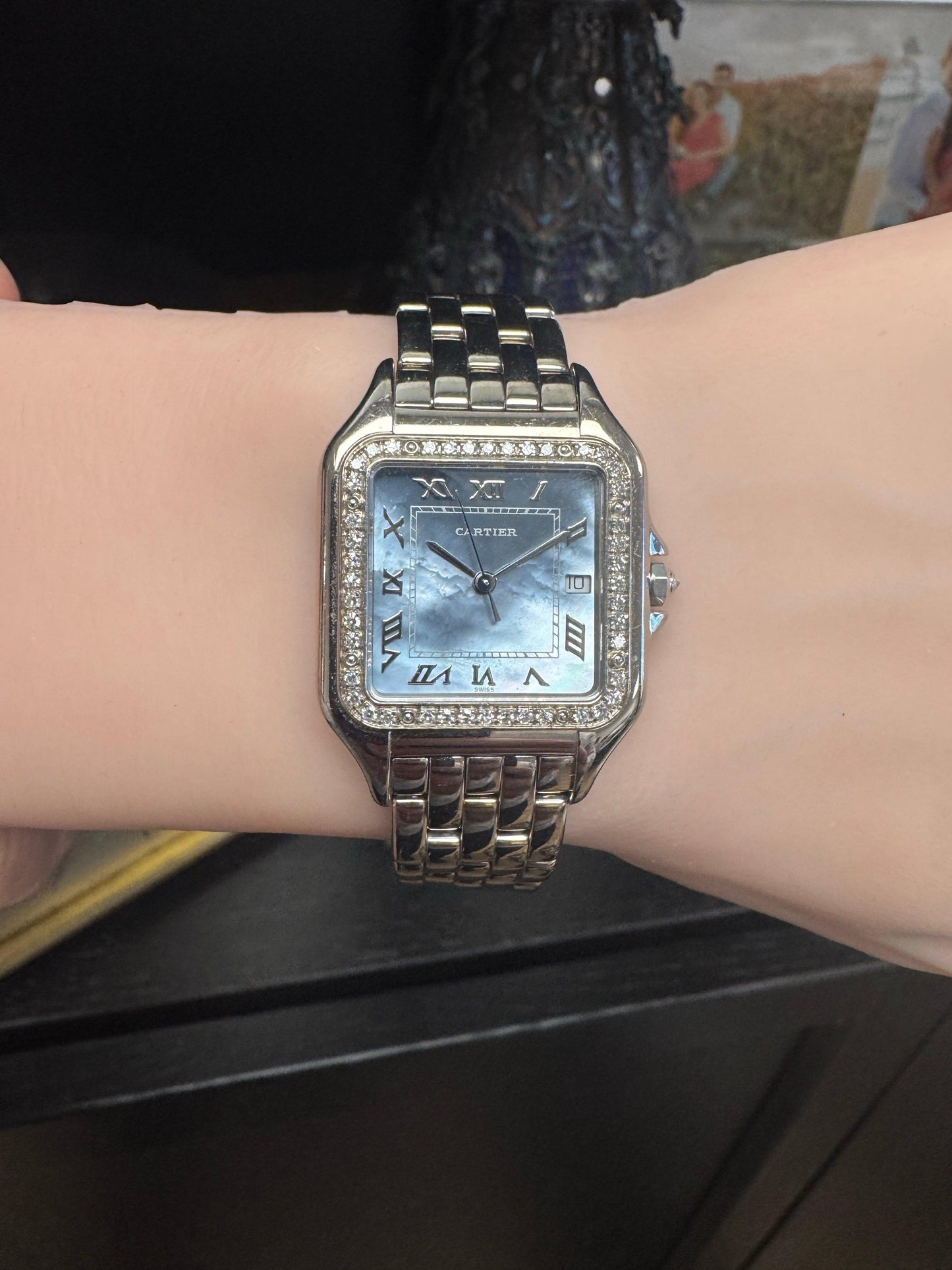 Cartier  large Panthere 1650 Blue MOP 18K White Gold Watch