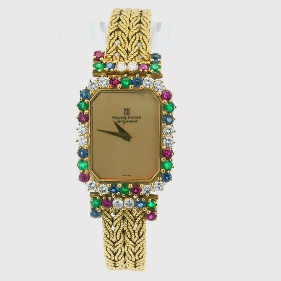 Montre Royale 18k Ruby/Emerald/Blue Sapphire/Diamond Mesh Bracelet