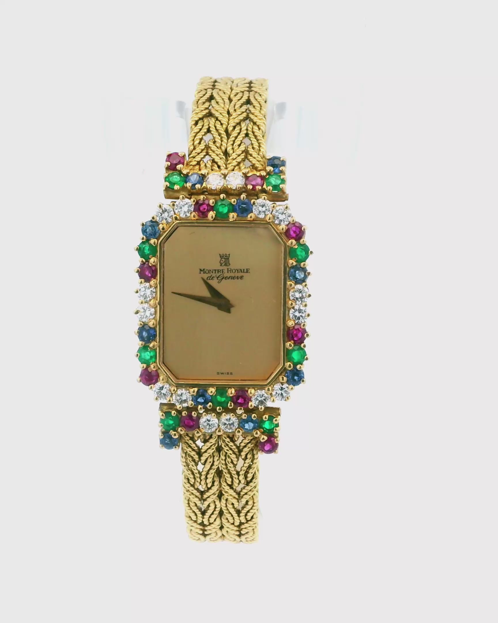 Montre Royale 18k Ruby/Emerald/Blue Sapphire/Diamond Mesh Bracelet