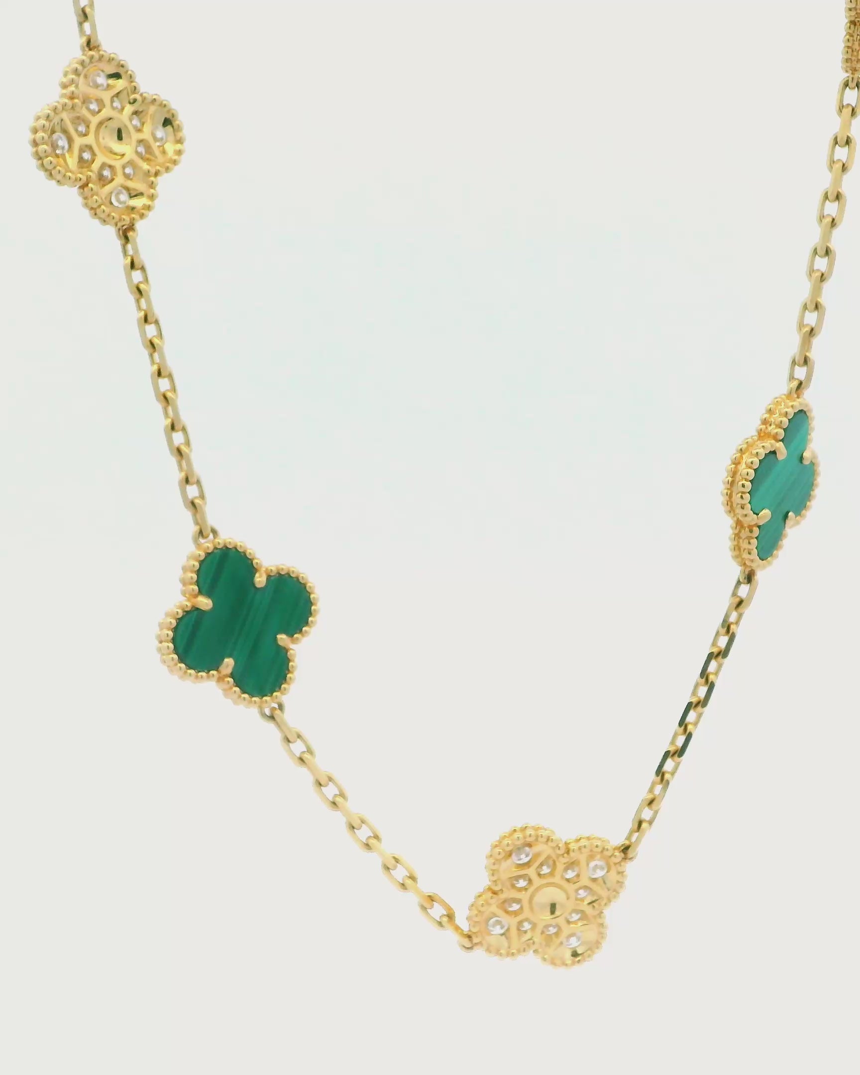 Van Cleef & Arpels Alhambra 10 Motif Pave/Malachite Box and Certificate