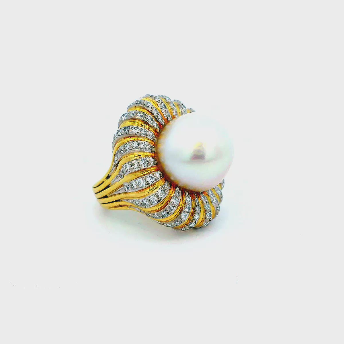 18K Yellow Gold Pave & Baroque Pearl Ring