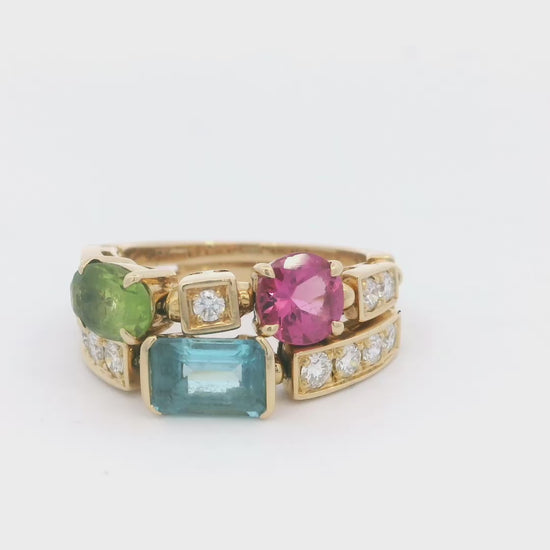 BULGARI: Gem-Set & Diamond 'ALLEGRA' 18K Yellow Gold Ring(Pre-Owned)