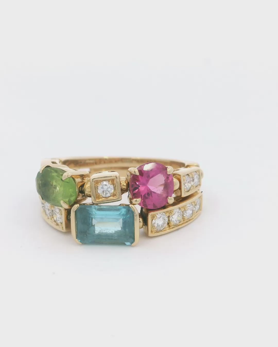 BULGARI: Gem-Set & Diamond 'ALLEGRA' 18K Yellow Gold Ring(Pre-Owned)