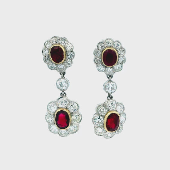 Ruby & Diamond Drop Earrings 1c Each Ruby & 4.56tw Diamonds GIA