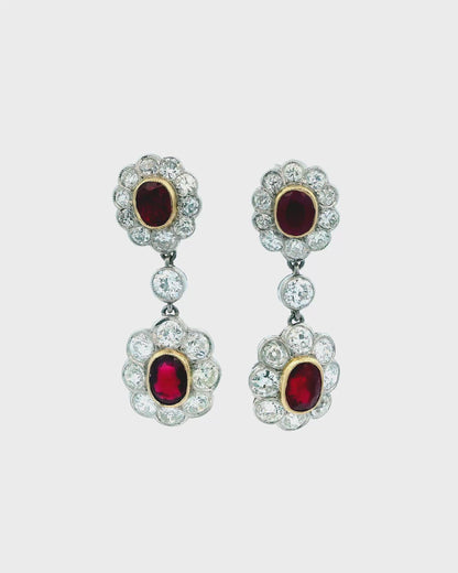 Ruby & Diamond Drop Earrings 1c Each Ruby & 4.56tw Diamonds GIA