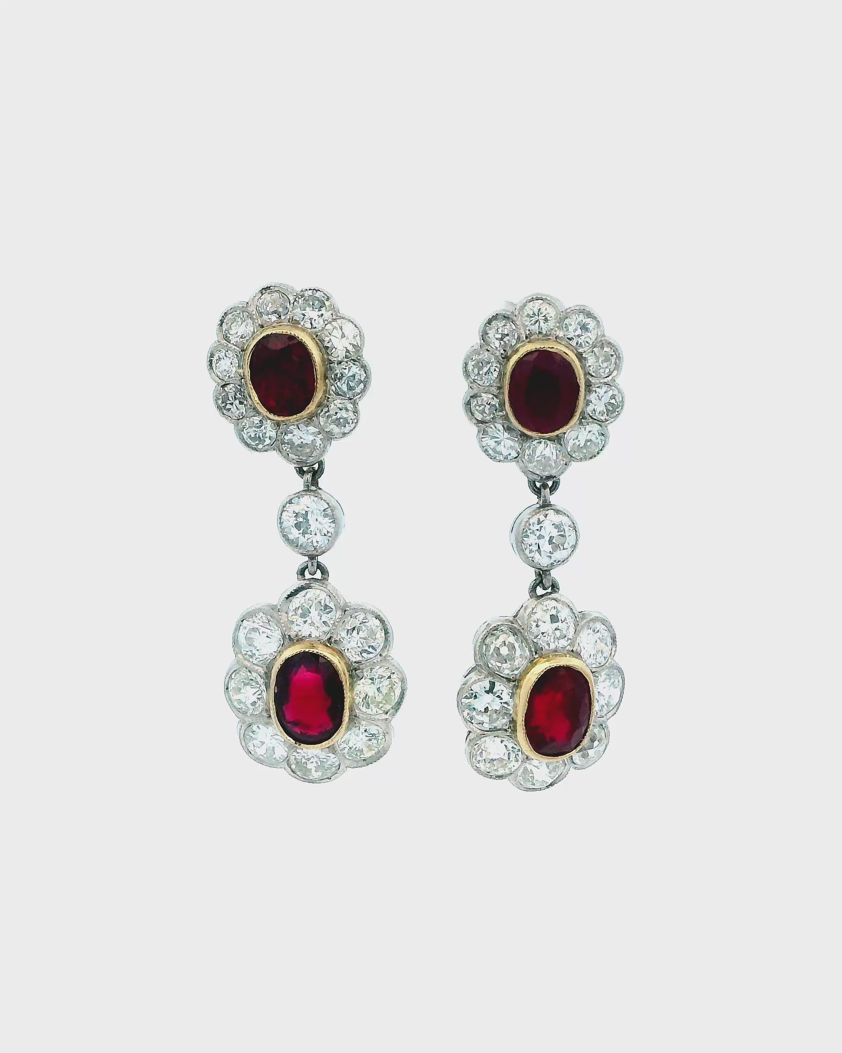 Ruby & Diamond Drop Earrings 1c Each Ruby & 4.56tw Diamonds GIA