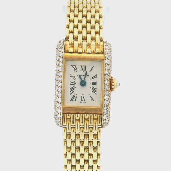 Cartier Tank Paris Mini 0630 18K Yellow Gold Factory Diamond Bezel Quartz Ladies