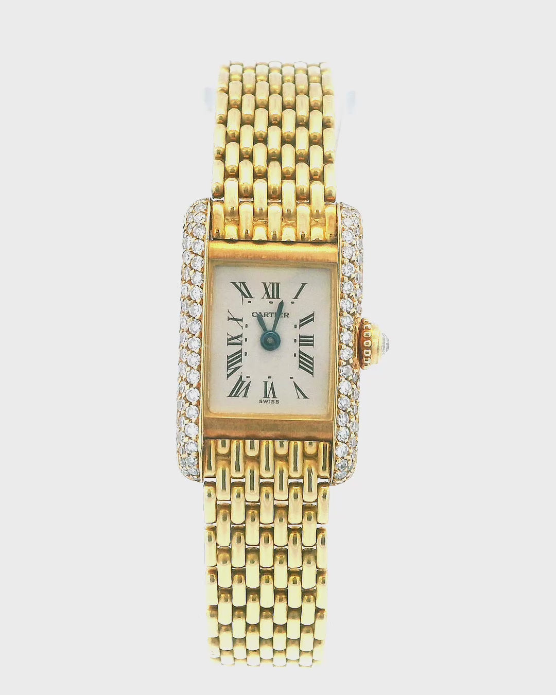 Cartier Tank Paris Mini 0630 18K Yellow Gold Factory Diamond Bezel Quartz Ladies