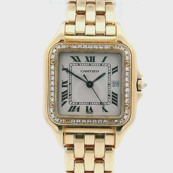 Cartier Panthere WF4037B9 Large 18K Yellow Gold Diamond Bezel Watch