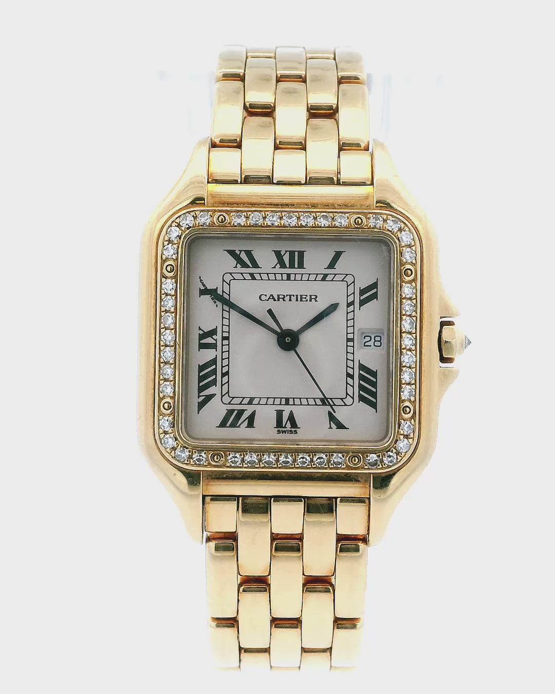 Cartier Panthere WF4037B9 Large 18K Yellow Gold Diamond Bezel Watch
