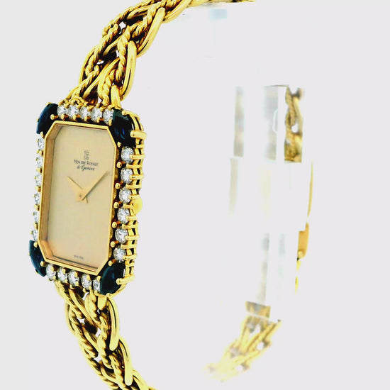 Montre Royale 18k Yellow Gold With Mesh Twist Bracelet Diamond & Sapphire Bezel