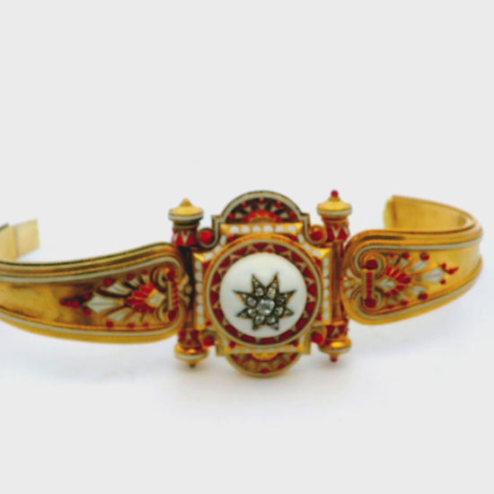 Etruscan Revival Cl/iv Enamel Rose Cut Diamond Center