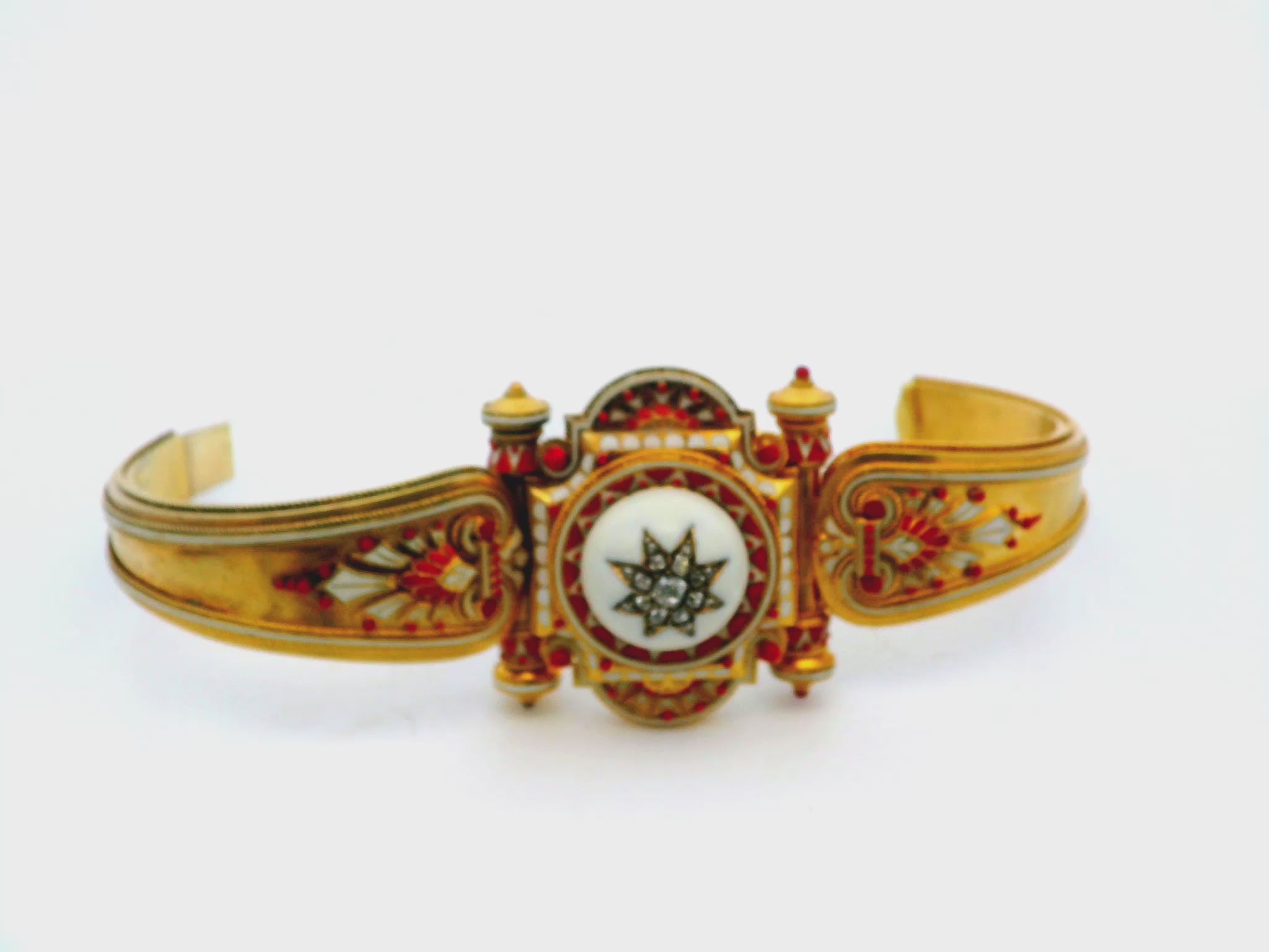 Etruscan Revival Cl/iv Enamel Rose Cut Diamond Center