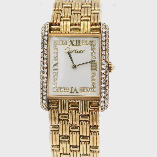 Cartier Tank Louis Cartier Large WA3001A7 Diamond Dial and Bezel Fluted Bracelet
