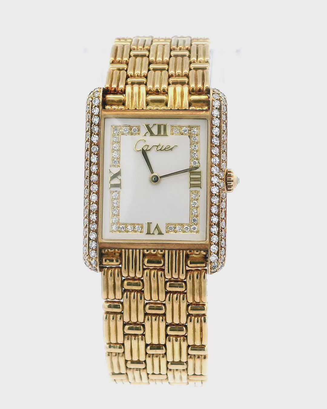 Cartier Tank Louis Cartier Large WA3001A7 Diamond Dial and Bezel Fluted Bracelet