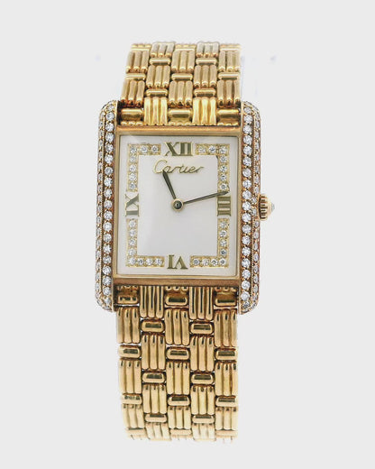 Cartier Tank Louis Cartier Large WA3001A7 Diamond Dial and Bezel Fluted Bracelet