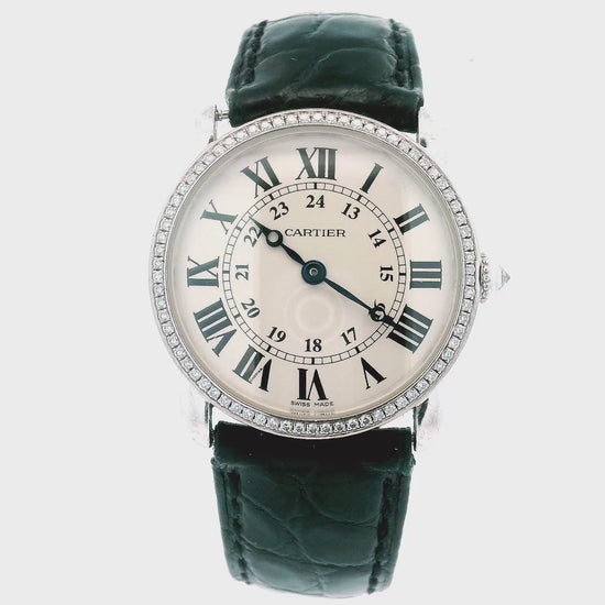 Ronde Louis Cartier 18K White Gold & Diamond Bezel W/ Service Papers(Pre-Owned)