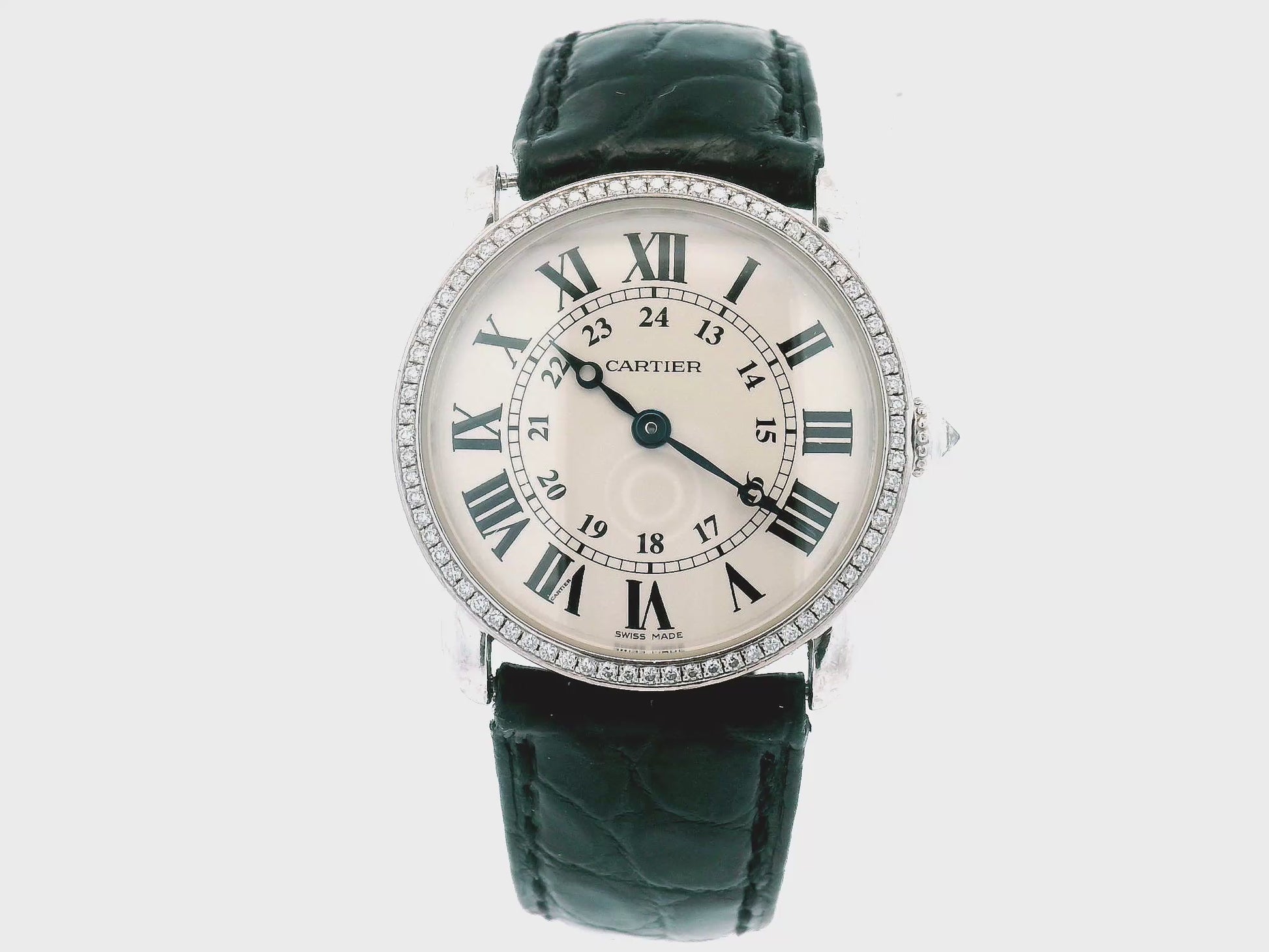 Ronde Louis Cartier 18K White Gold & Diamond Bezel W/ Service Papers(Pre-Owned)