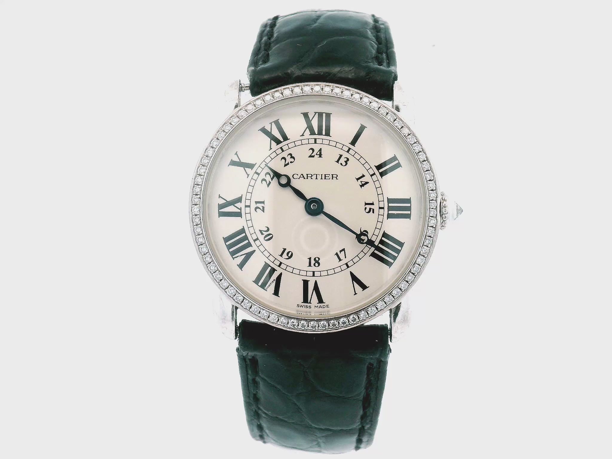 Ronde Louis Cartier 18K White Gold & Diamond Bezel W/ Service Papers(Pre-Owned)