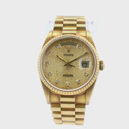 Rolex Day-Date 18238 18K Yellow Gold  Anniversary Diamond Dial Watch