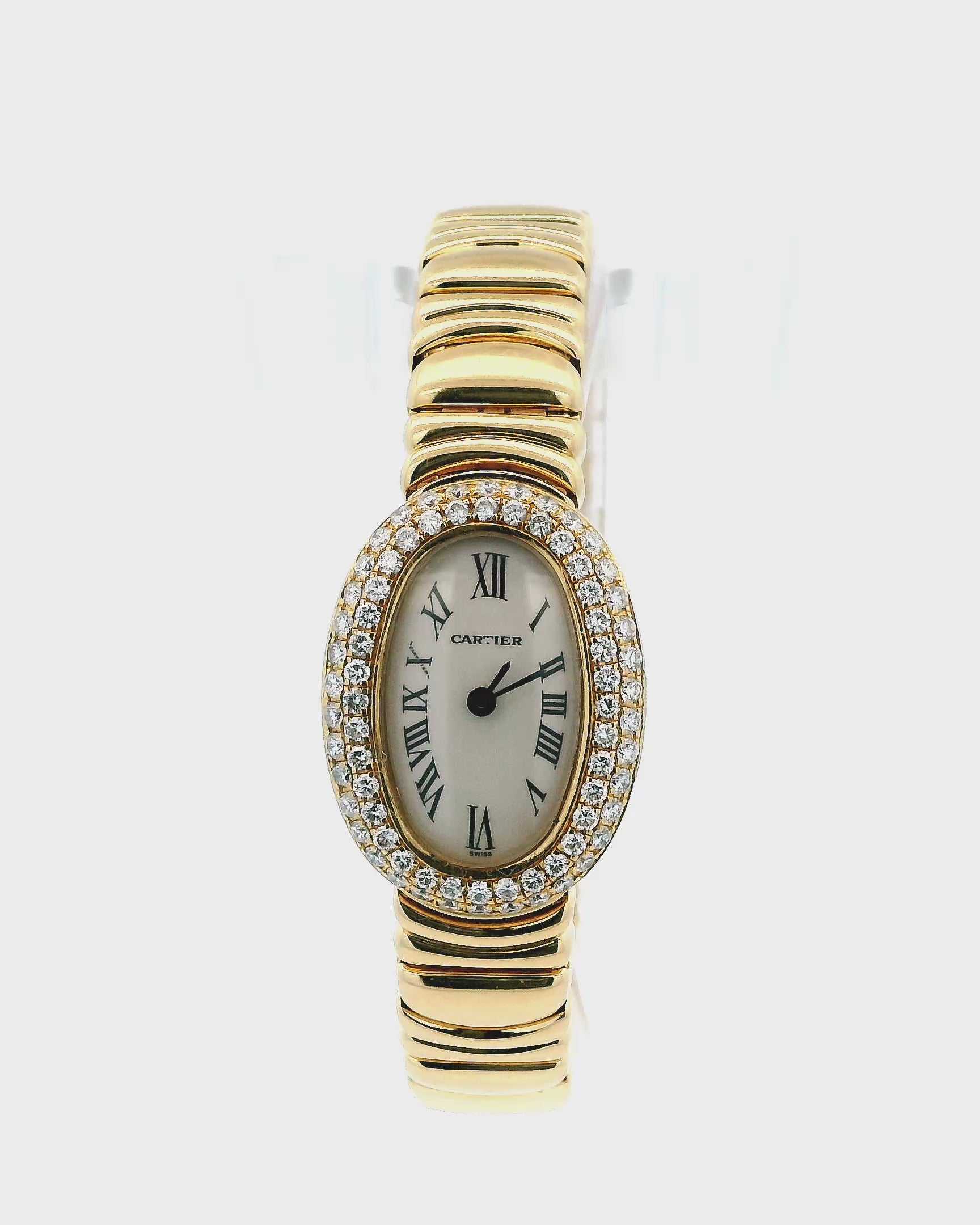 Cartier Baignoire Mini 2368 Diamond Case & Bezel Casque D'or Bracelet