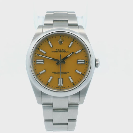 Rolex Oyster Perpetual 124300 Yellow Dial Mens Watch Box & Papers
