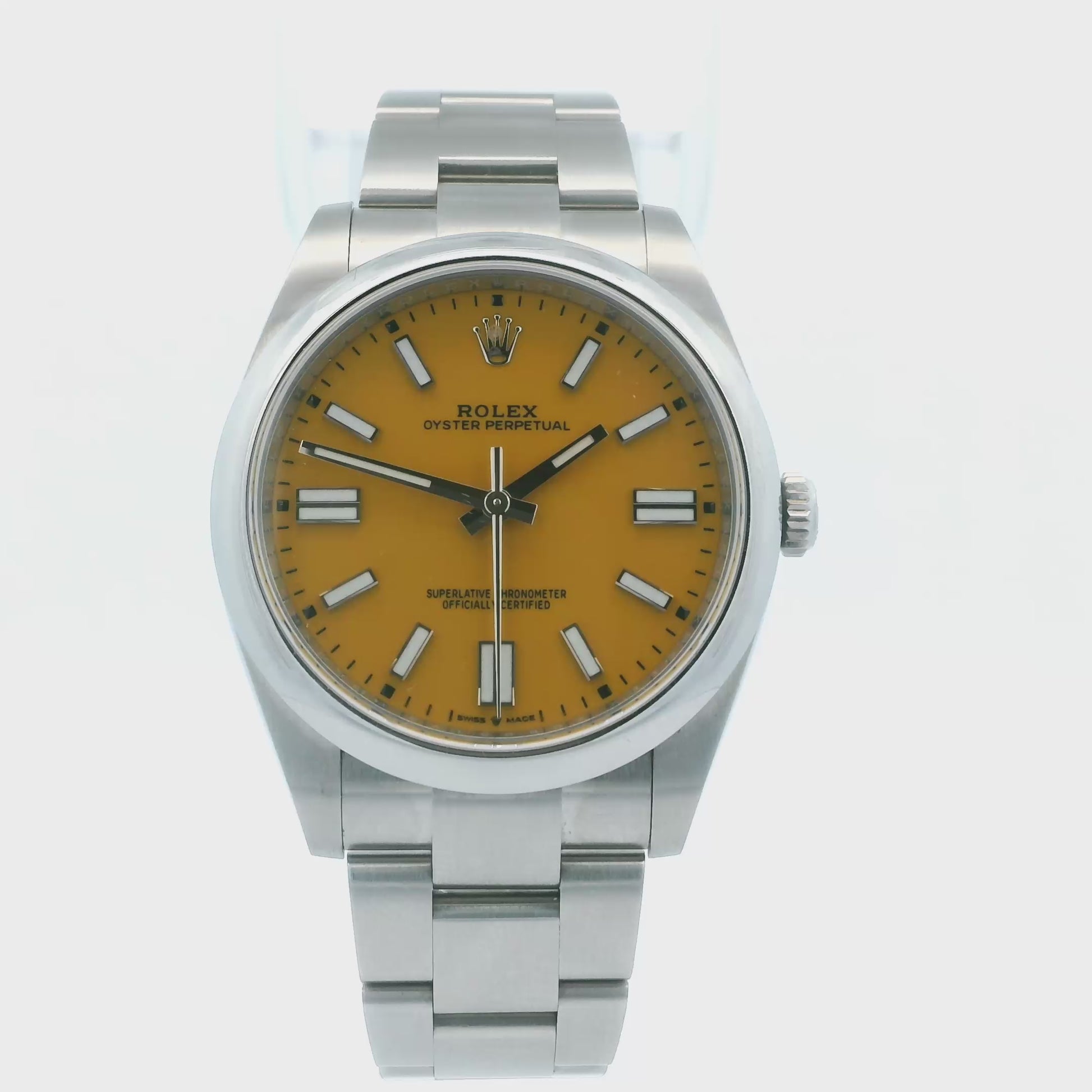 Rolex Oyster Perpetual 124300 Yellow Dial Mens Watch Box & Papers