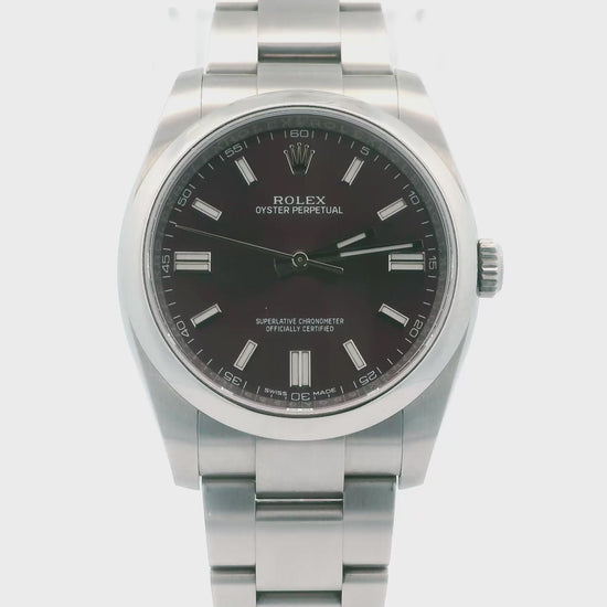Rolex Oyster Perpetual 116000 Red-Grape Dial Steel Box Papers