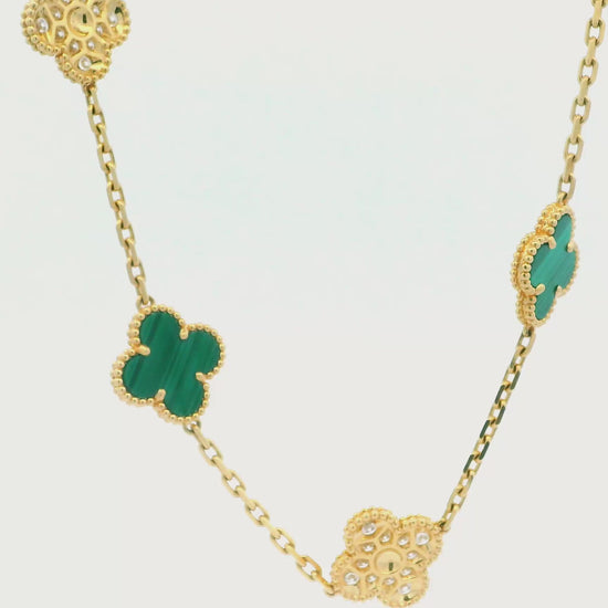 Van Cleef & Arpels Alhambra 10 Motif Pave/Malachite Box and Certificate