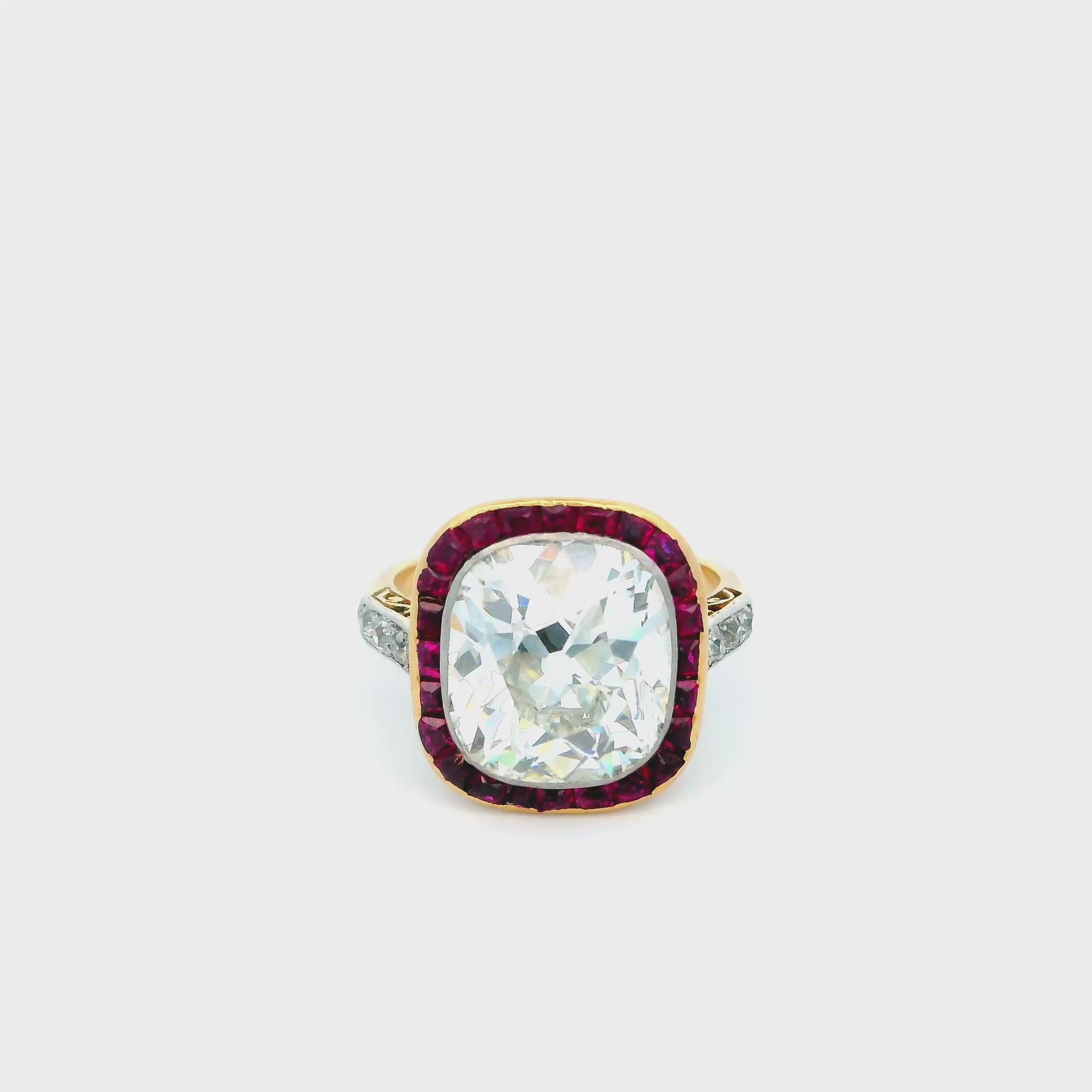 Antique Solitaire Cushion & Rubies Ring GIA Certified