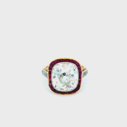 Antique Solitaire Cushion & Rubies Ring GIA Certified