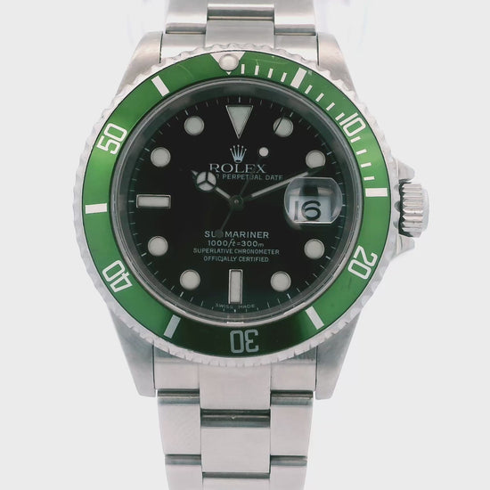 Rolex Submariner 16610LV Kermit Bezel Flat 4 Mens Watch Box Papers