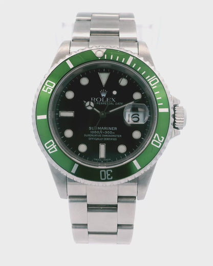 Rolex Submariner 16610LV Kermit Bezel Flat 4 Mens Watch Box Papers