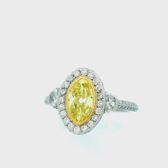 1.05Ct Natural Fancy Intense Yellow Diamond & Halfmoon Pave Side W/Gia