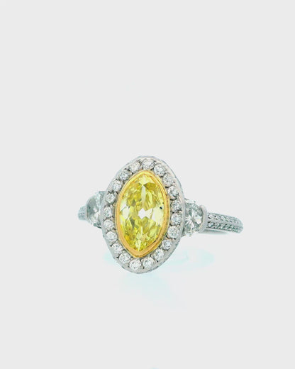 1.05Ct Natural Fancy Intense Yellow Diamond & Halfmoon Pave Side W/Gia