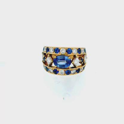 Estate 18KT Yellow Gold Sapphire And Diamond Ring